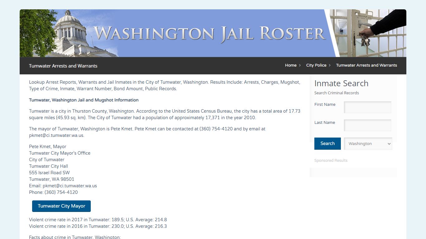 Tumwater Arrests and Warrants | Jail Roster Search