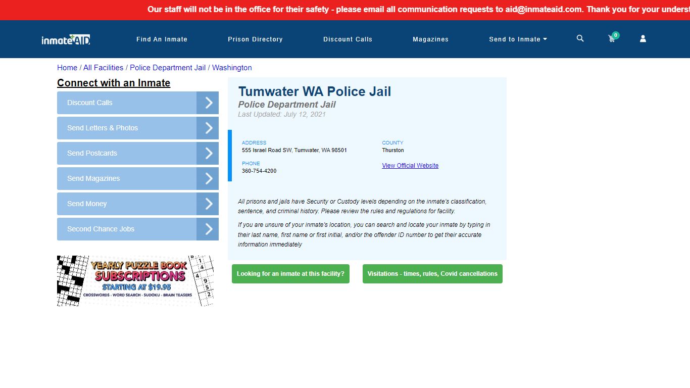 Tumwater WA Police Jail & Inmate Search - Tumwater, WA