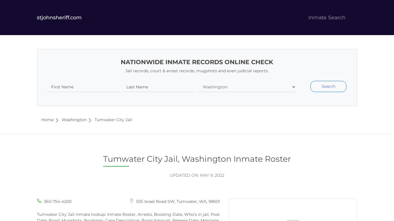 Tumwater City Jail, Washington Inmate Roster