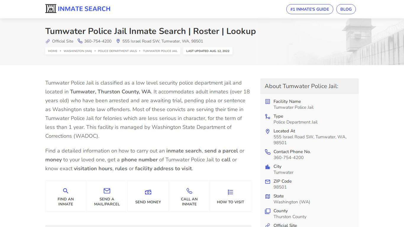 Tumwater Police Jail Inmate Search | Roster | Lookup